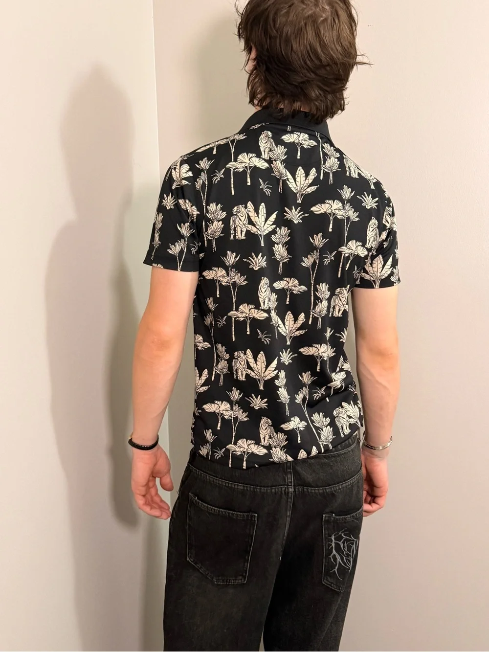 Goodfellow & Co Black Polo with Cream Floral Print